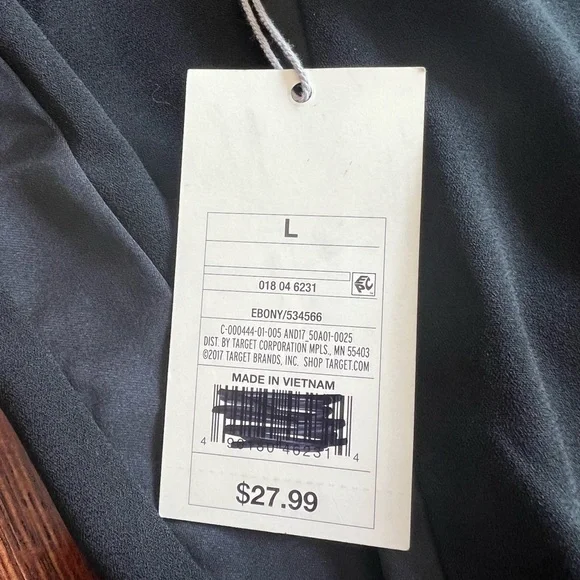 A New Day NWT Jogger Pants L Black High Rise relaxed hip & thigh satin trimmed - Picture 7 of 12